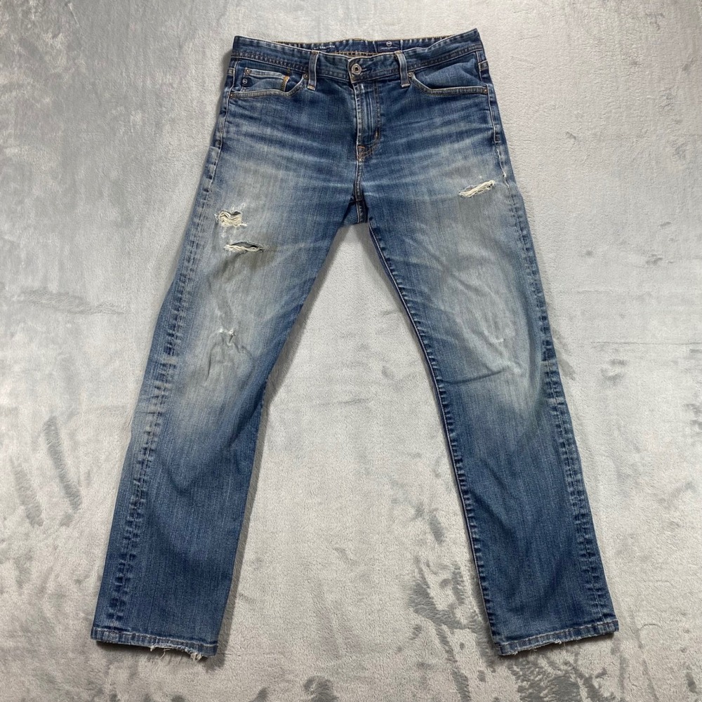 AG Adriano Goldschmied The Graduate Jeans Mens 32x34 Blue Distressed Tailored